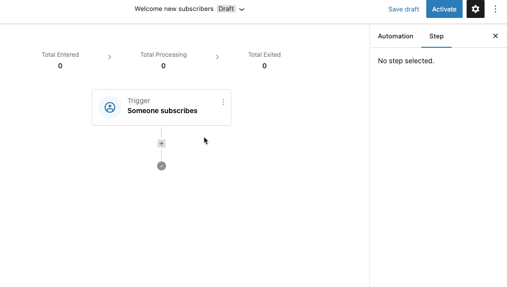 An animation showing how to add an action to an automation in the editor.