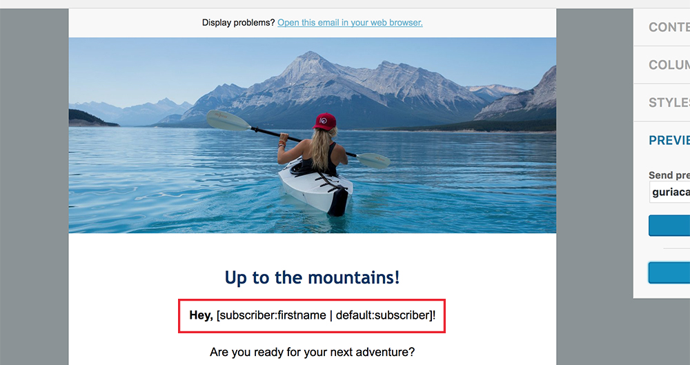 Example of email personlization shortcodes. 