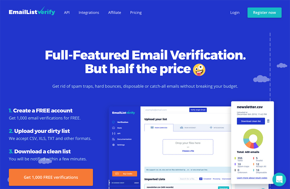 EmailListVerify homepage.