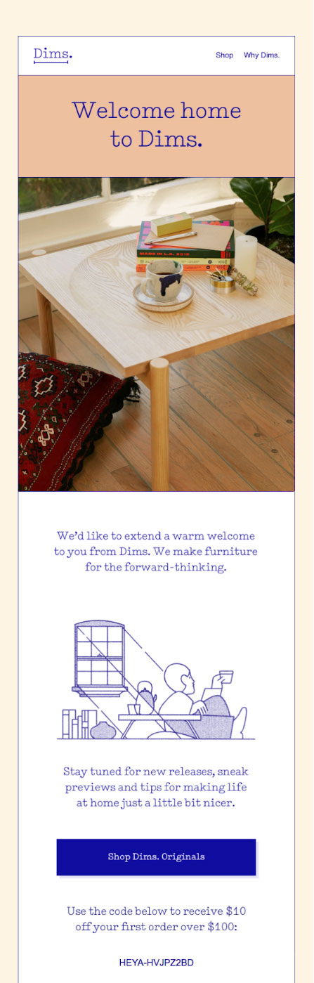 Dims marketing email.