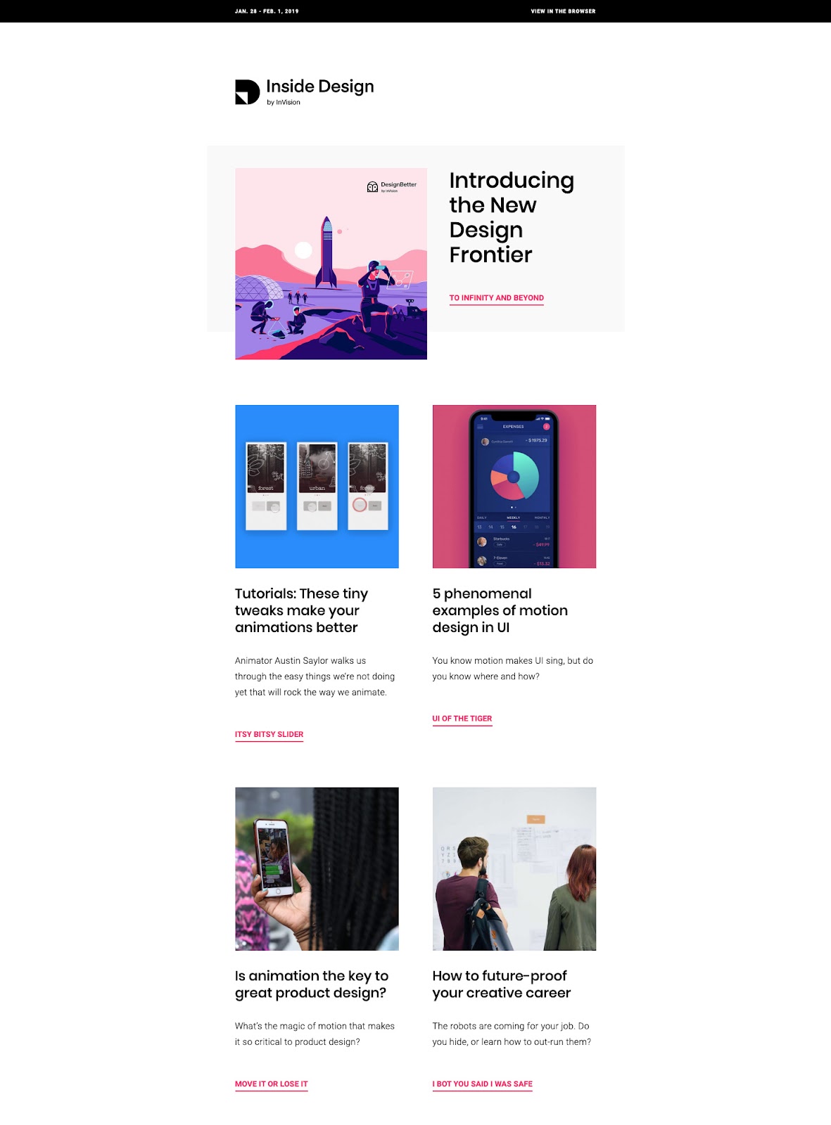 Example of InVision email newsletter.