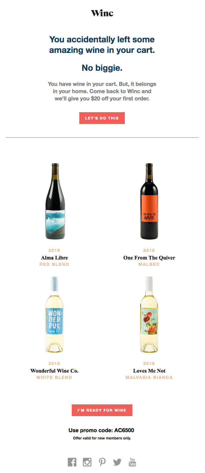 Winc marketing email.