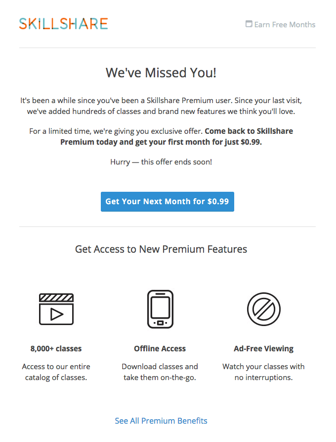 Skillshare marketing email.