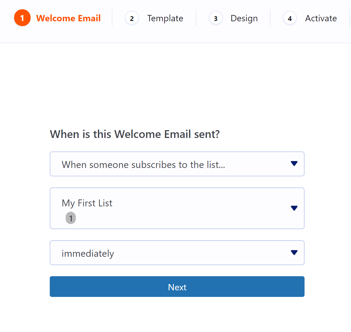 Welcome email configuration