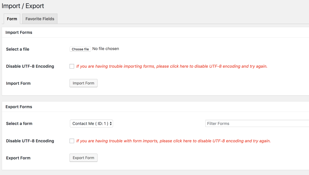 Ninja forms import/export. 