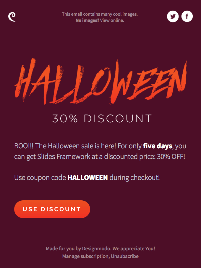 Halloween discount email