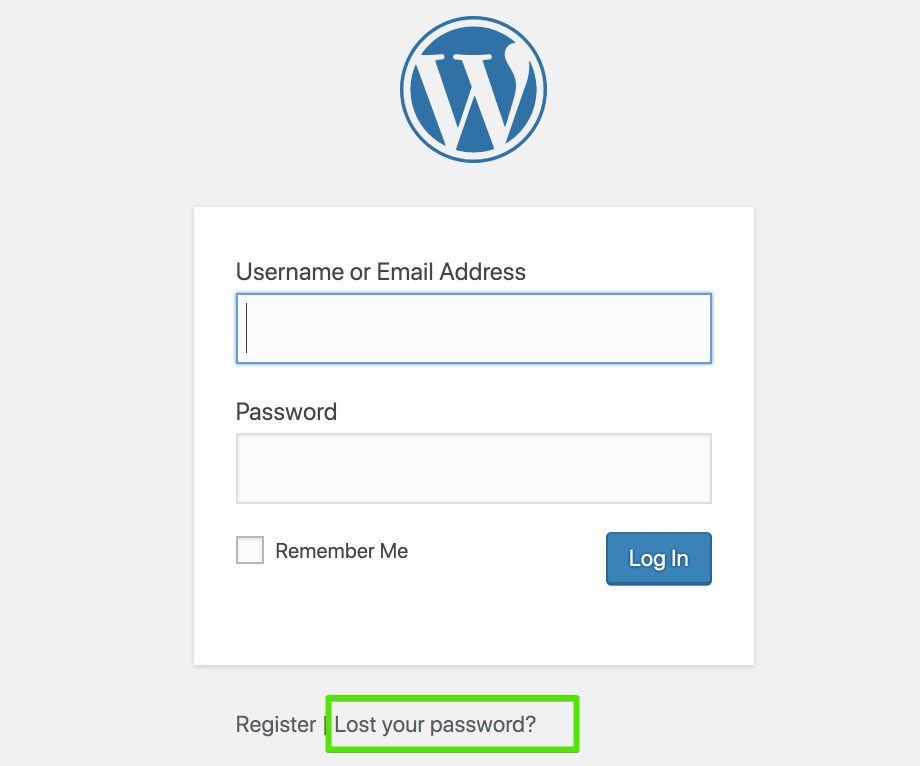 Screenshot of lost password text. 
