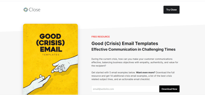Close newsletter landing page