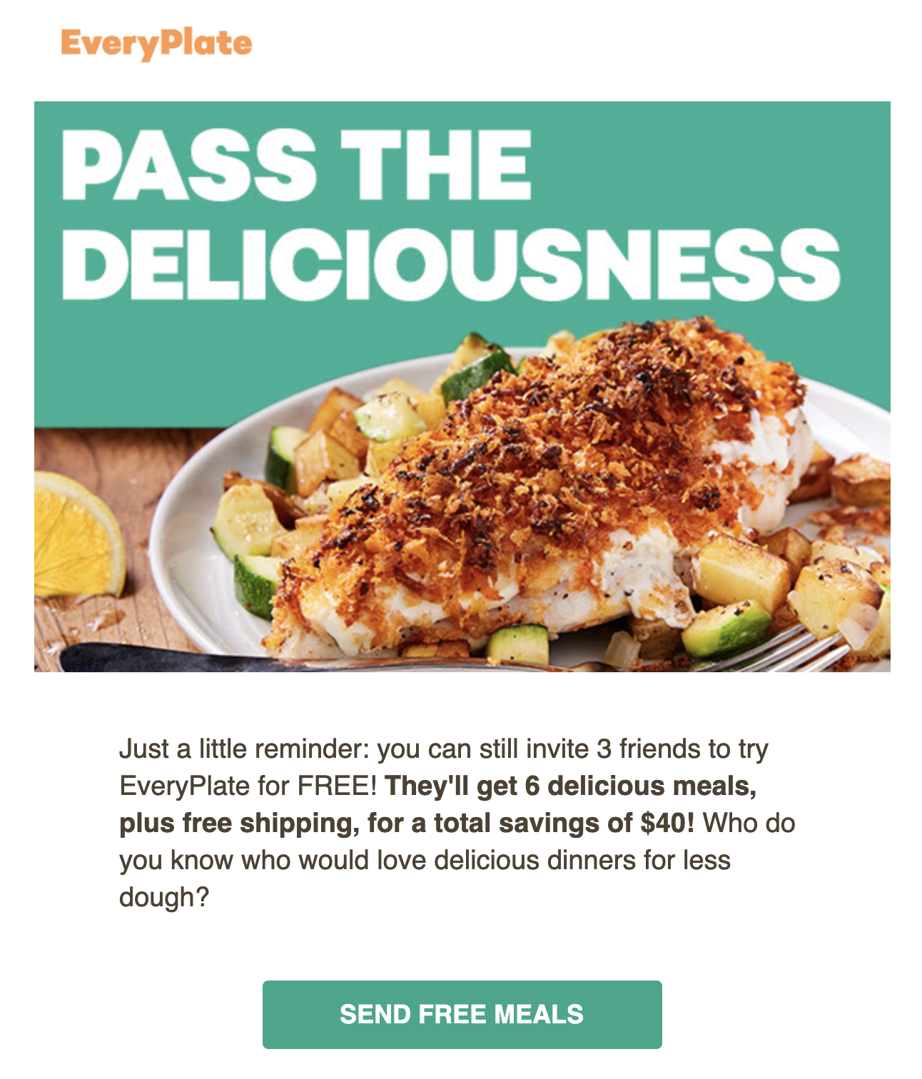 Example of a referral email from EveryPlate