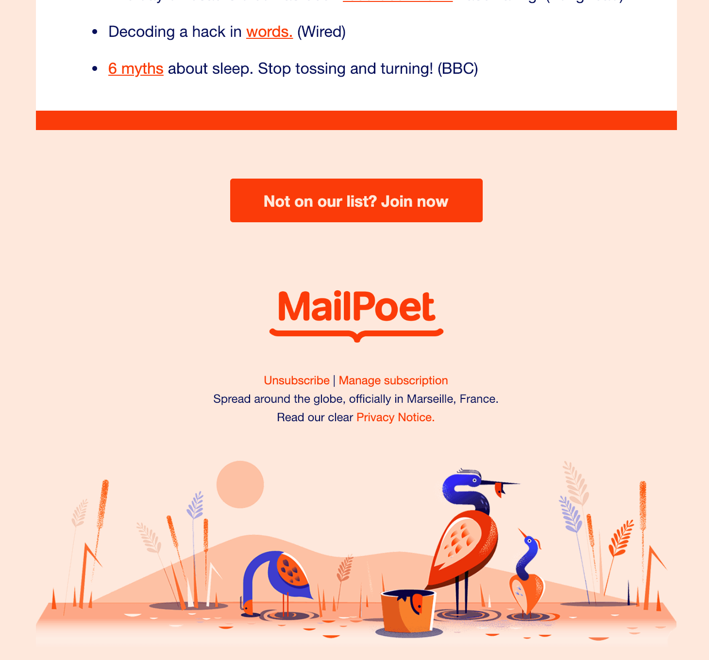 Example of unsubscribe links. 