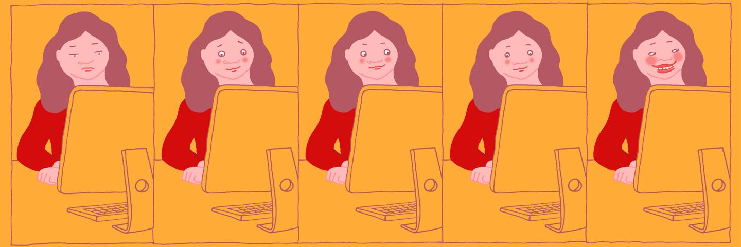 Woman looking at computer screen.