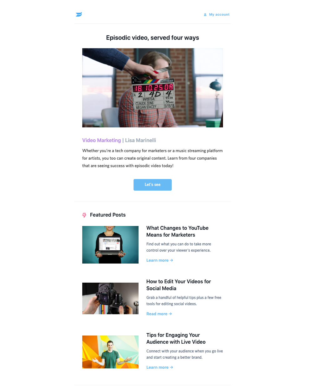 Example of Wistia email newsletter.
