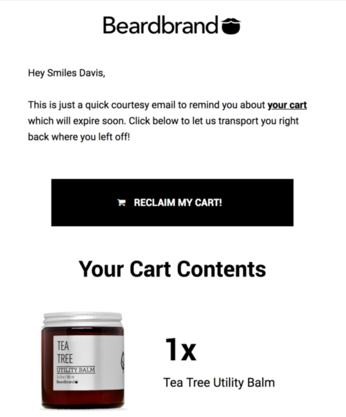 BeardBread abandoned cart email