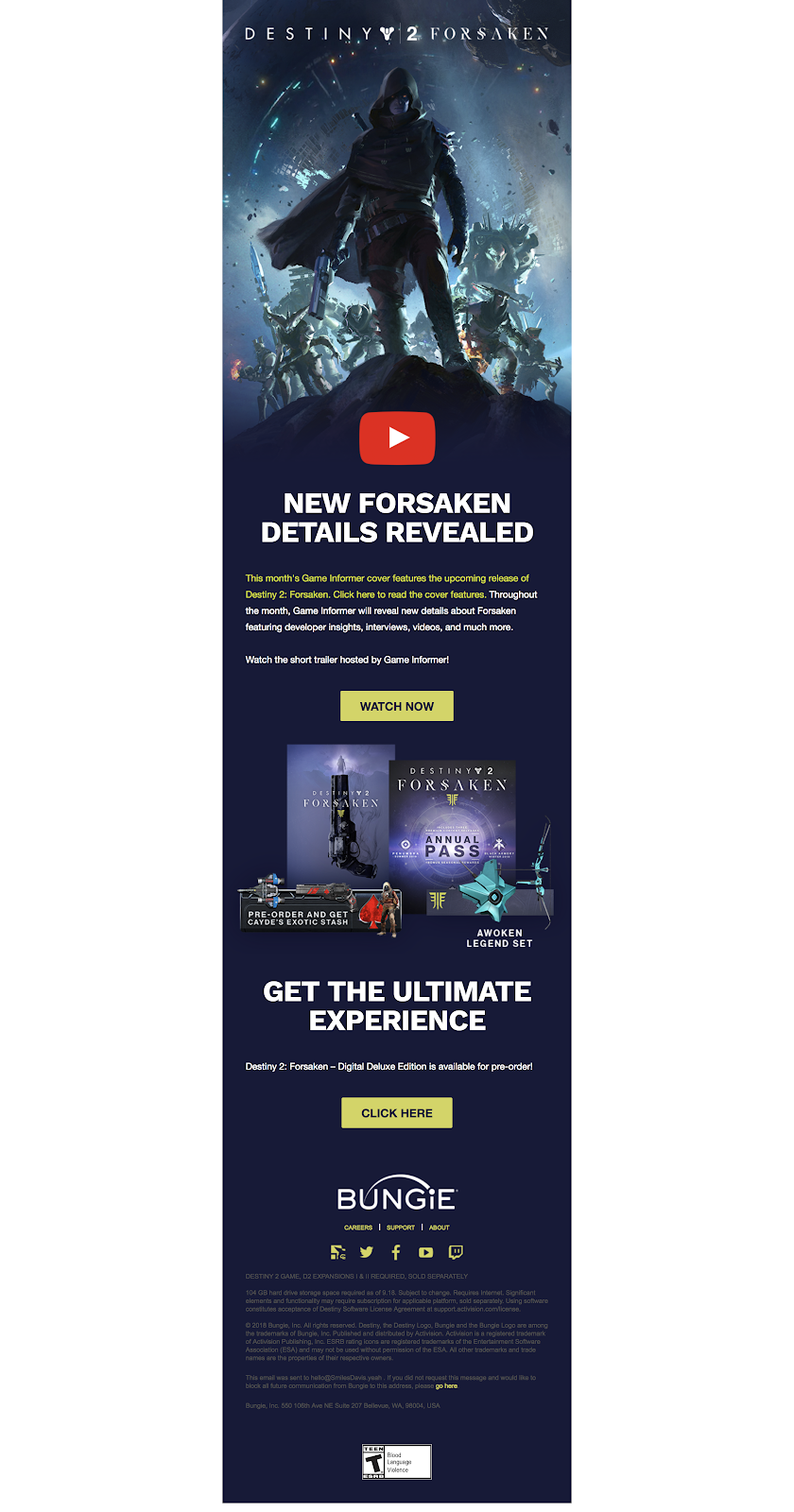 Example of Ubisoft email with clear CTA's. 