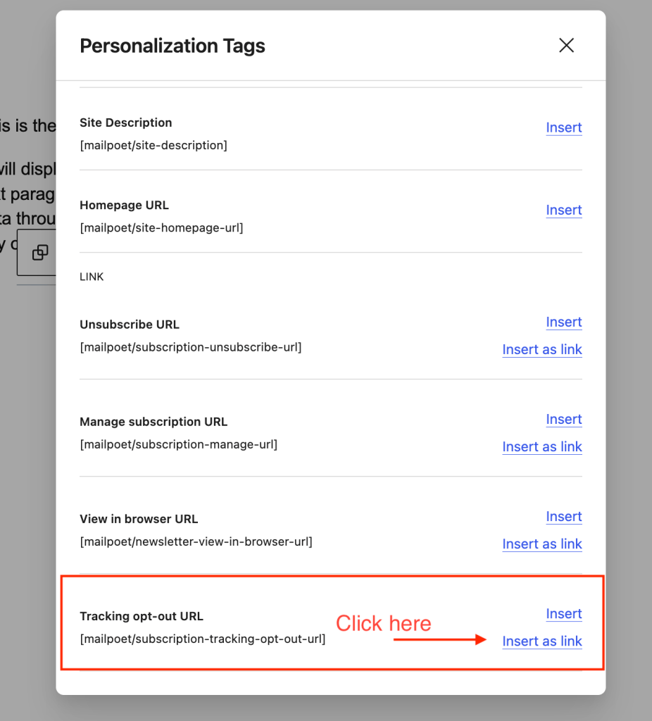 Click on "Insert as link"