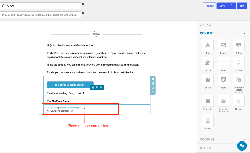 Image showing how to add the Tracking opt-out link shortcode
