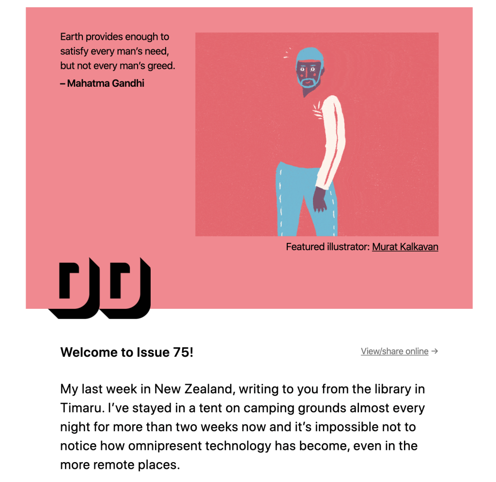 Example of the opening content from the Dense Discovery newsletter
