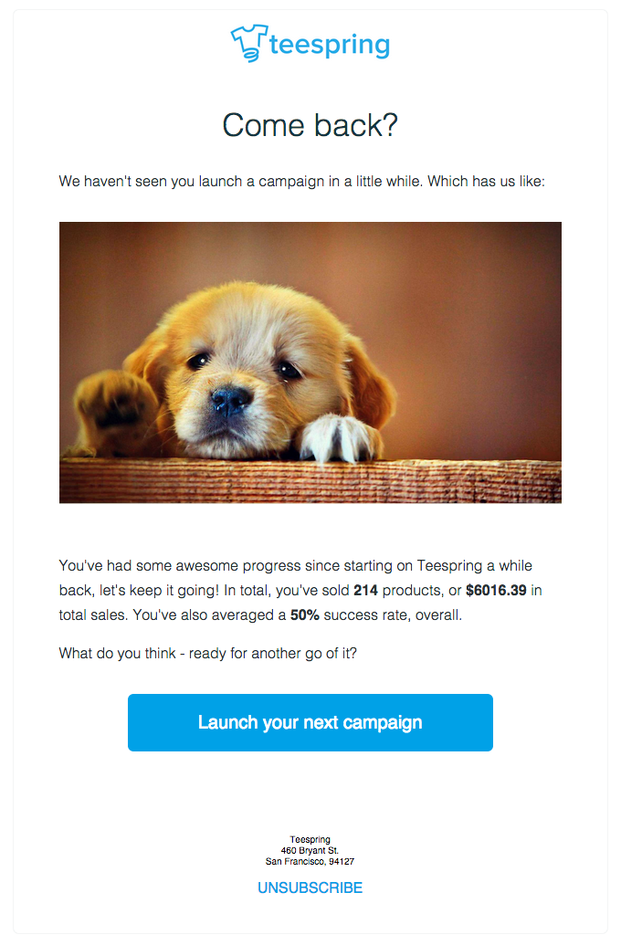Teespring marketing email.