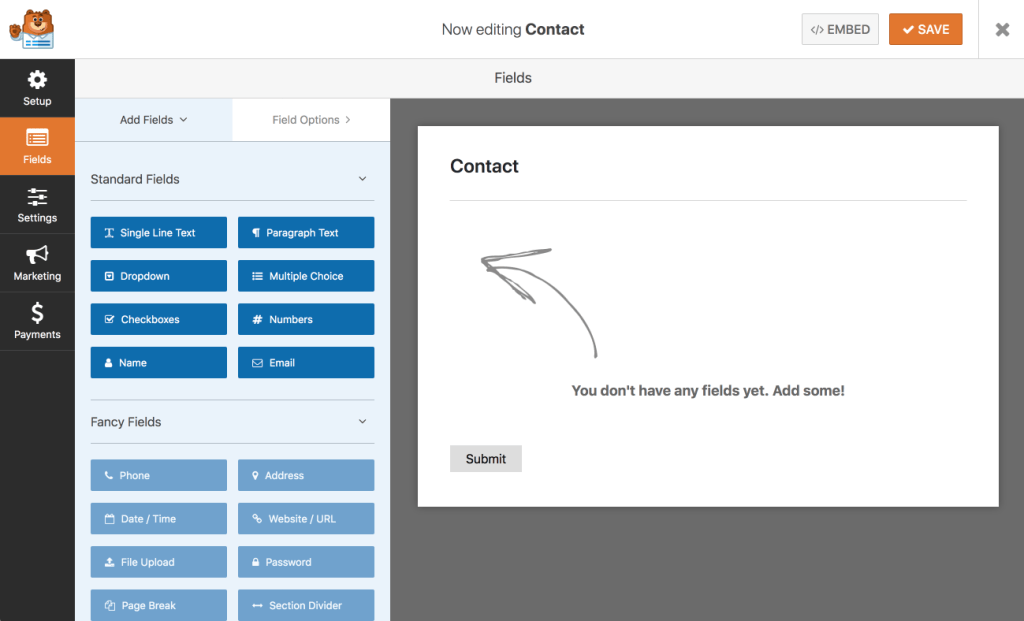 WP forms contact form builder. 