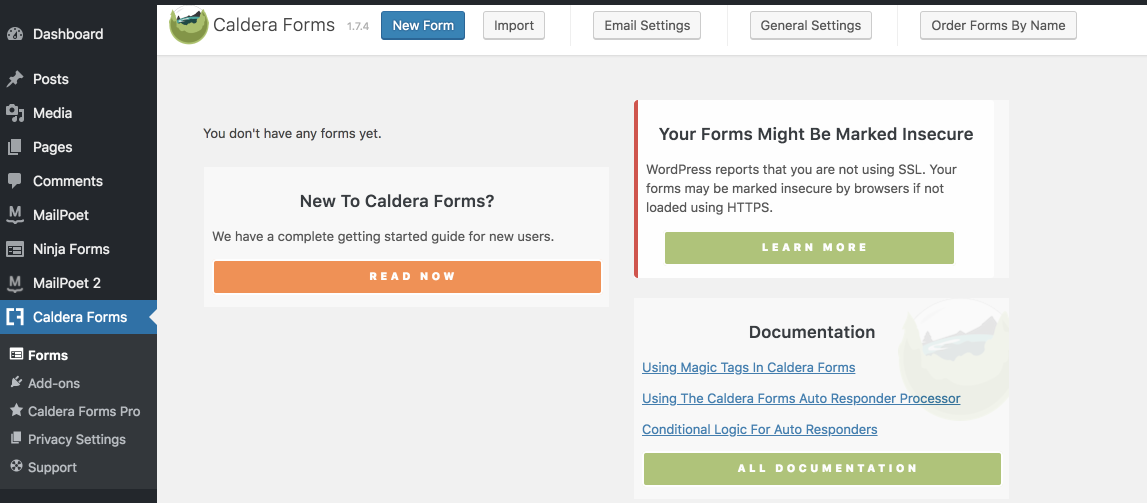 Caldera forms UI. 