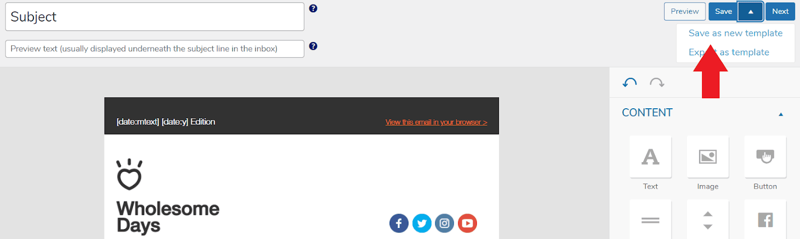 How to save an email template in MailPoet