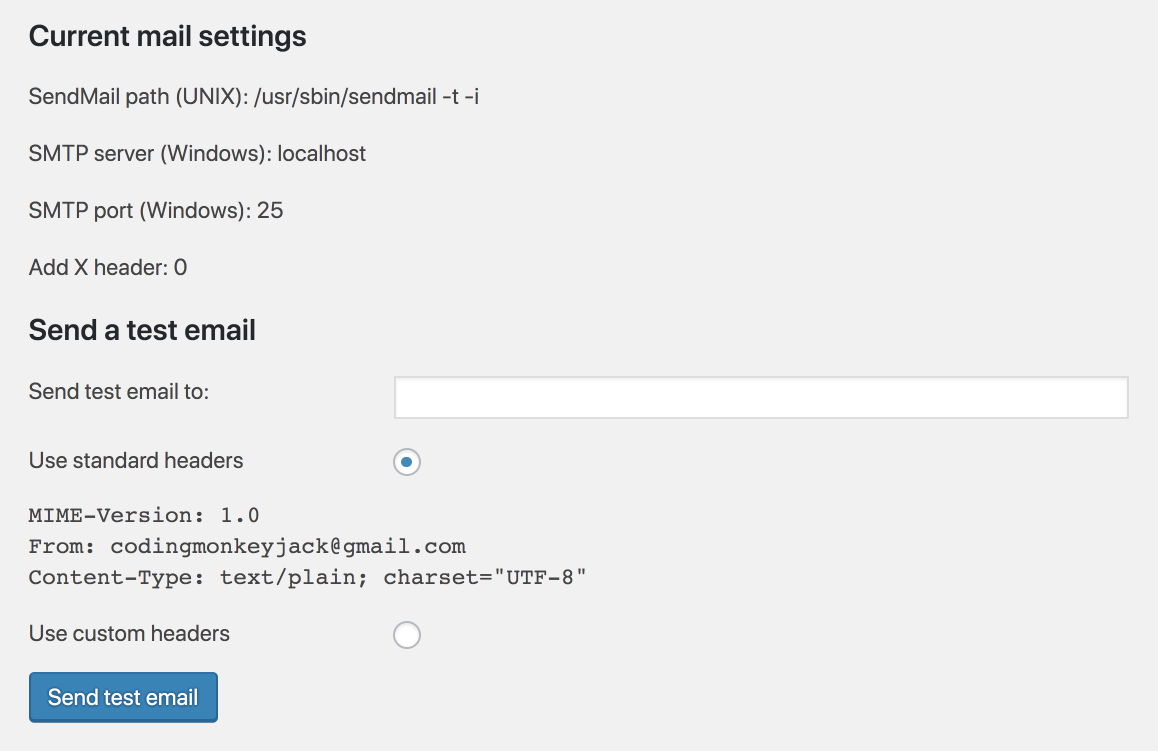 Screenshot of check email plugin settings