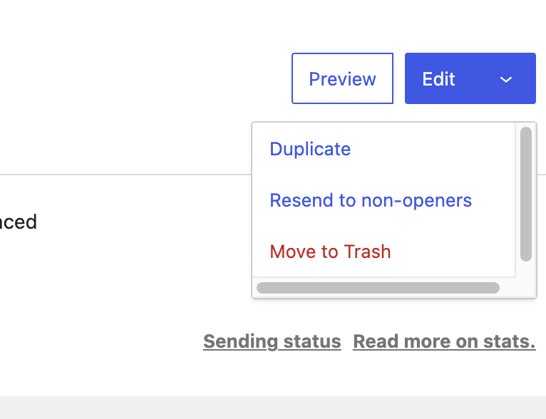 Resend to non-openers option in the stats page dropdown