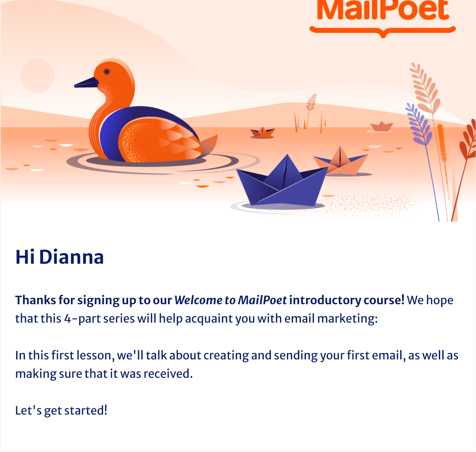 Example of an email course from MailPoet