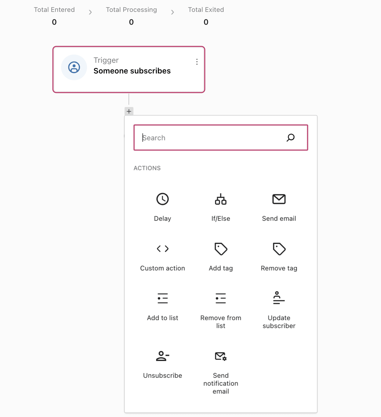 The action selection step in the automation editor.