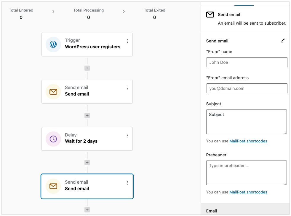 An automation with multiple actions configured in the editor.