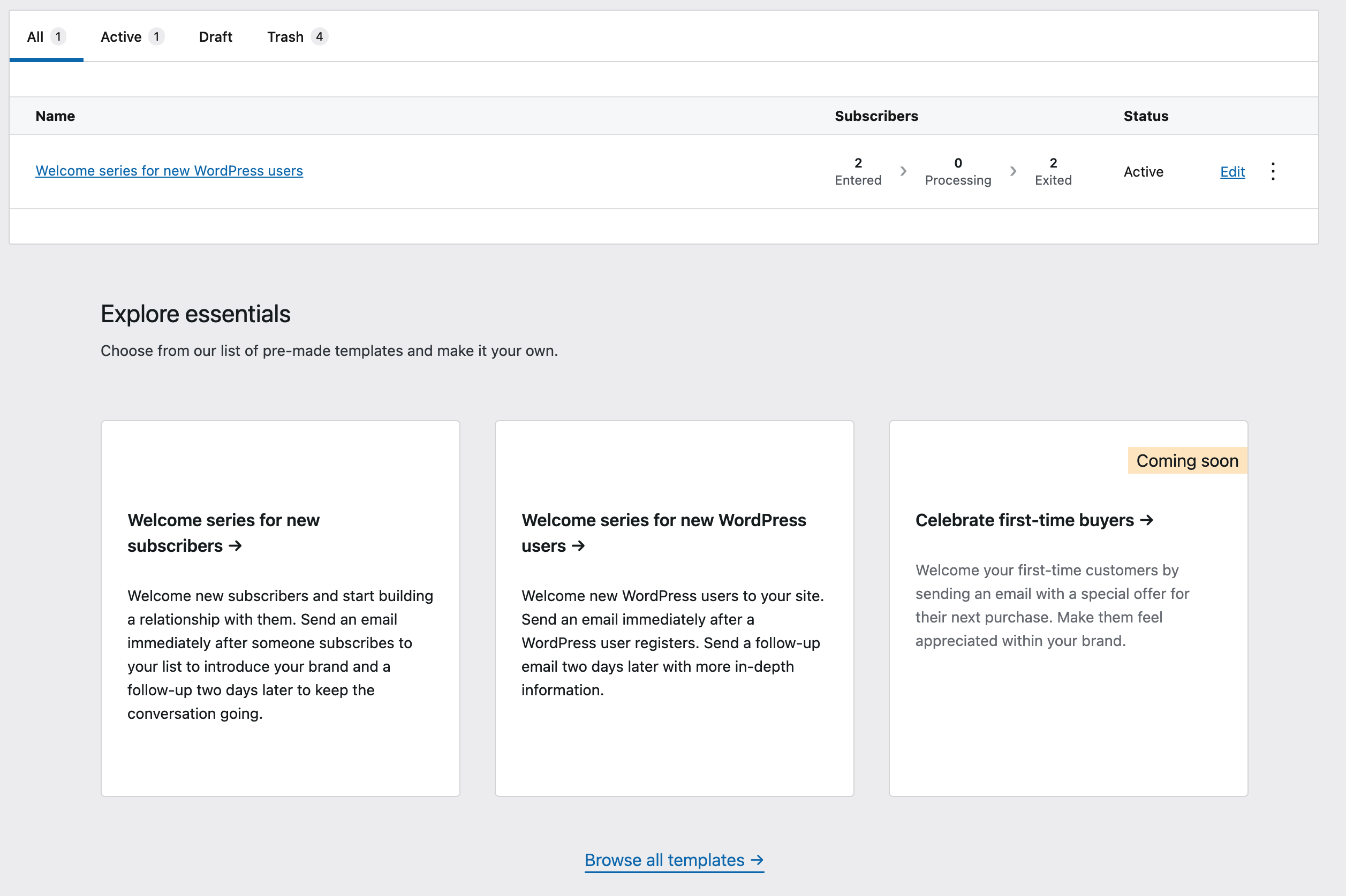 The template selection on the main Automations page.
