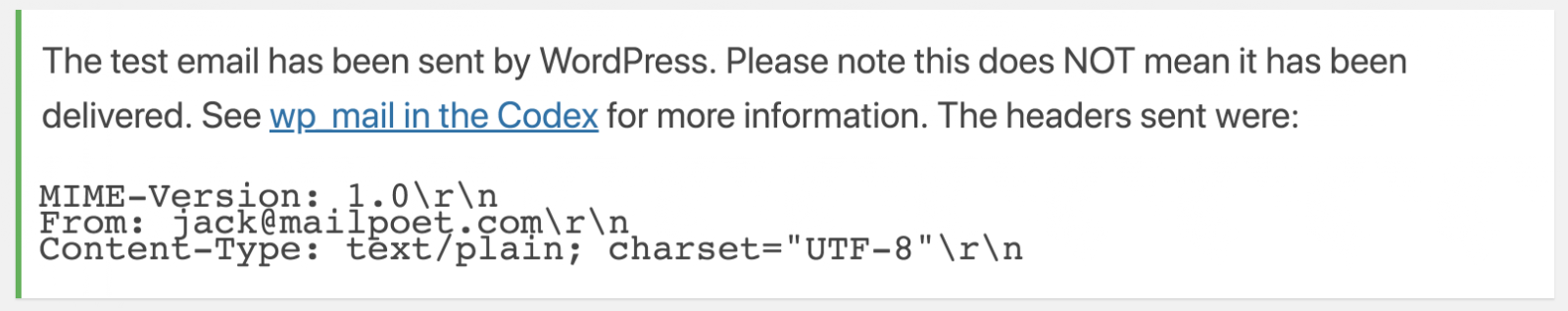 Screenshot of email headers