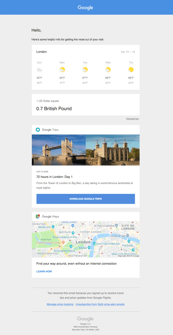 Google trips example email. 