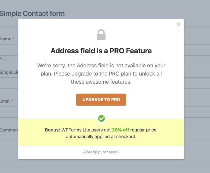 WP Forms pro feature locked. 