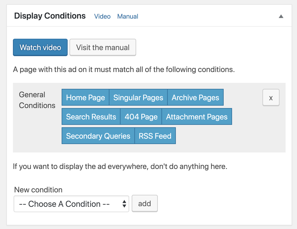 Example of various display conditions. 