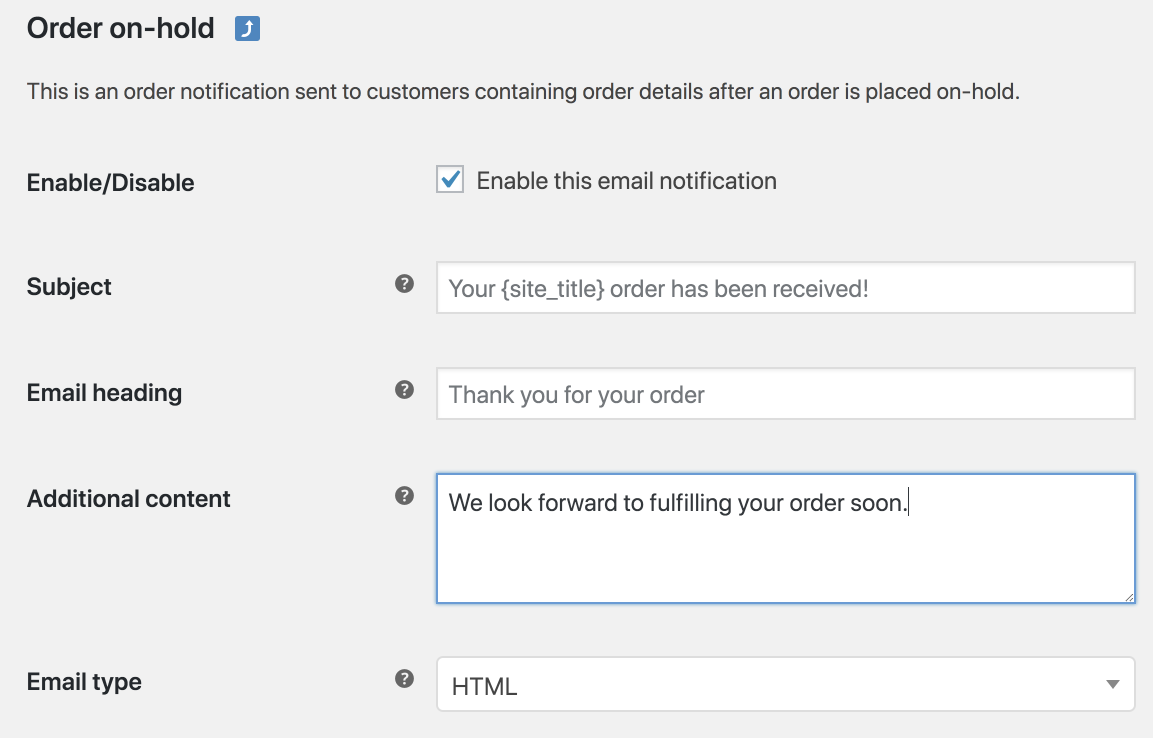 Screenshot of WooCommerce's email content editor