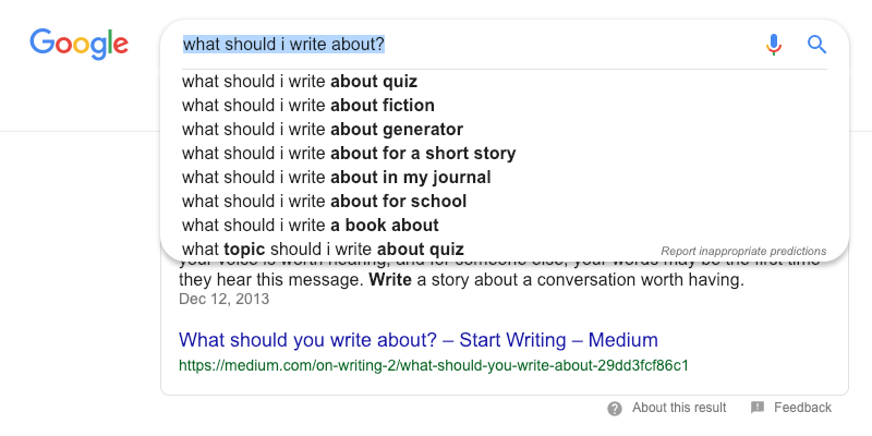 Google search with auto completion.