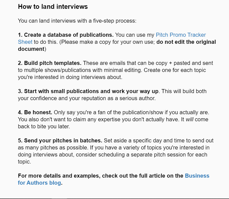 Example of an educational email from the Author Marketing club